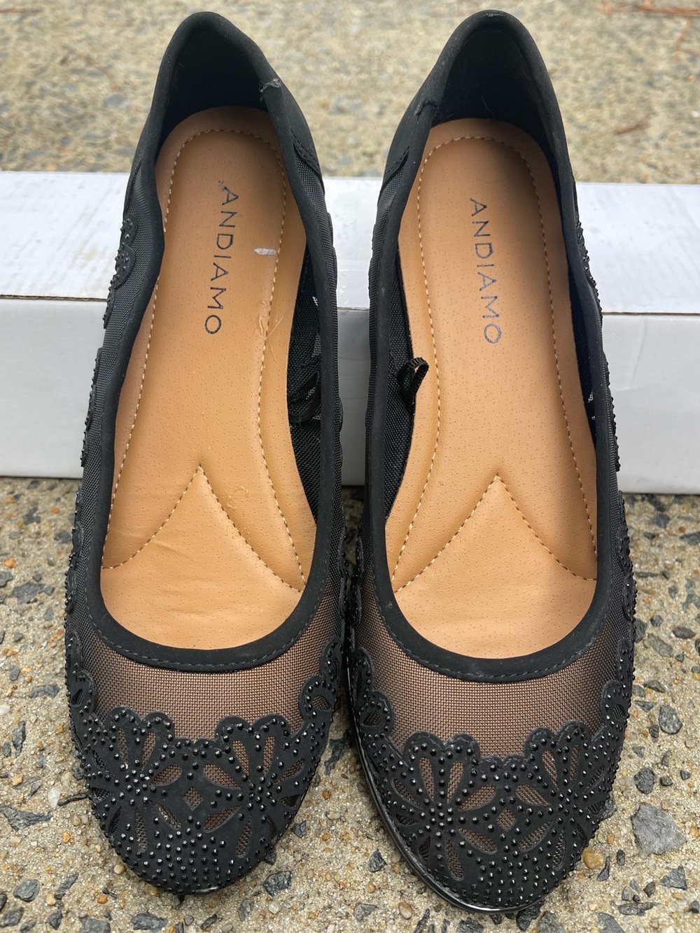 Andiamo Black Mesh Embellished Ballet Flats Women’s Size 6